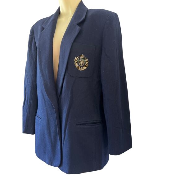 Vintage Herman Geist Size 8 Navy Blue Wool Blazer Preppy Classic - Picture 4 of 10